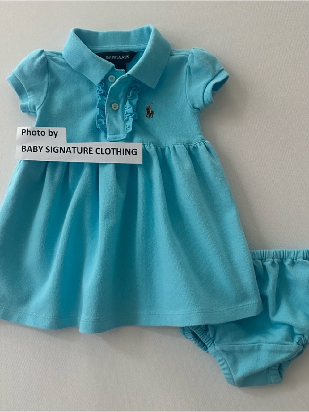 Ralph Lauren 9 Months Baby Girl Aqua Blue Polo Dress Spring Summer